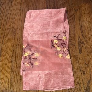 Elegant Pink Floral Embroidered Scarf